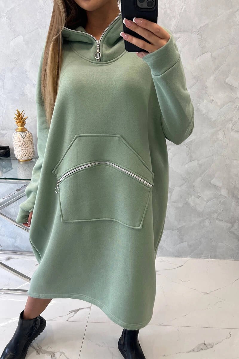 Insulated long sweatshirt with hood 9386 / – Mint || Dark цвет / color | Lexline Fashion