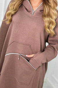 Insulated long sweatshirt with hood 9386 / – Mocca цвет / color | Lexline Fashion