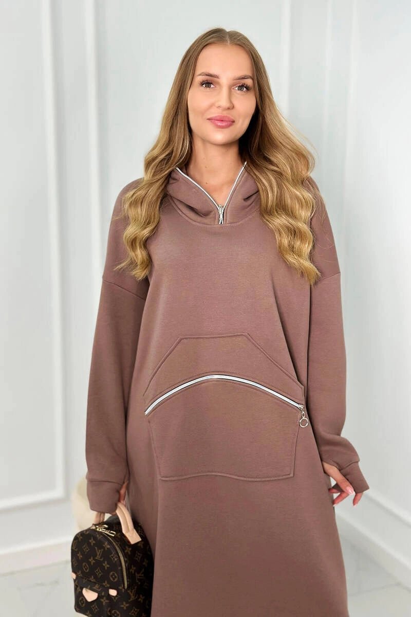 Insulated long sweatshirt with hood 9386 / – Mocca цвет / color | Lexline Fashion