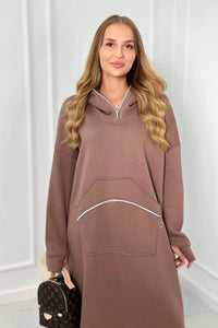 Insulated long sweatshirt with hood 9386 / – Mocca цвет / color | Lexline Fashion