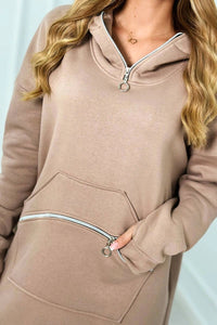 Insulated long sweatshirt with hood 9386 / – Mocca цвет / color | Lexline Fashion