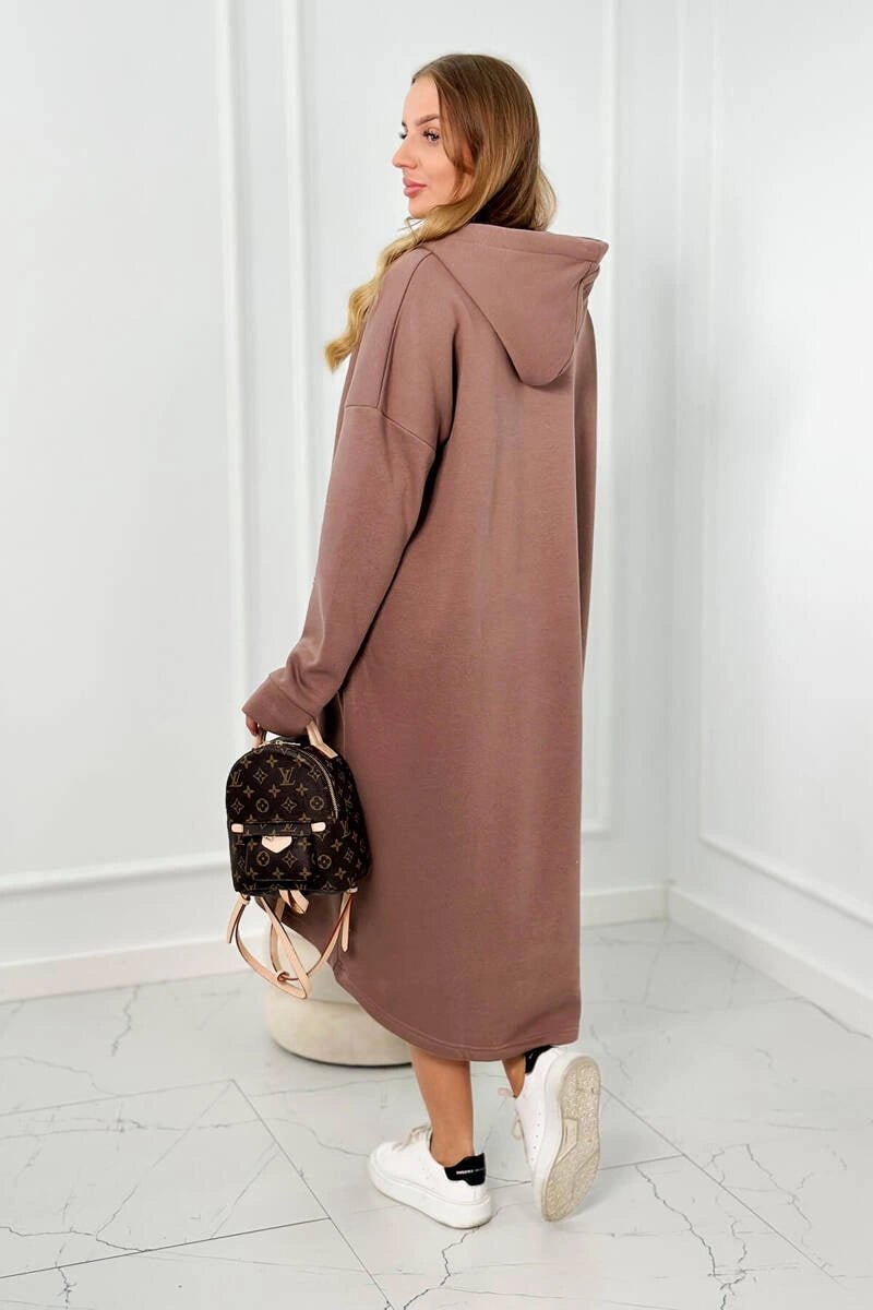 Insulated long sweatshirt with hood 9386 / – Mocca цвет / color | Lexline Fashion