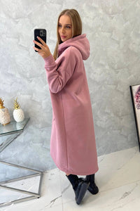 Insulated long sweatshirt with hood 9386 / – Pink || Dark цвет / color | Lexline Fashion