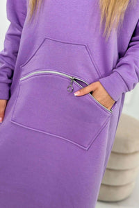 Insulated long sweatshirt with hood 9386 / – Purple цвет / color | Lexline Fashion