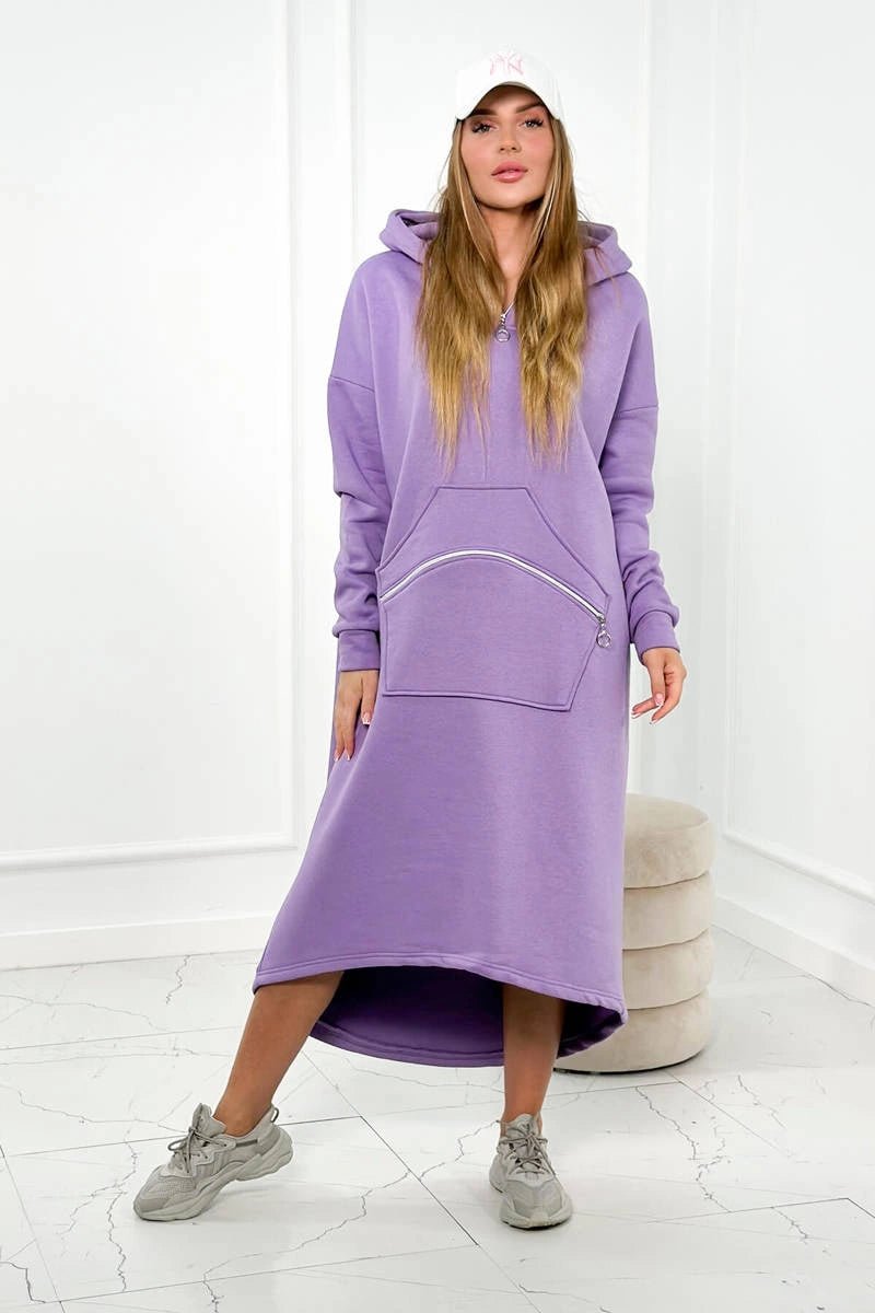 Insulated long sweatshirt with hood 9386 / – Purple цвет / color | Lexline Fashion