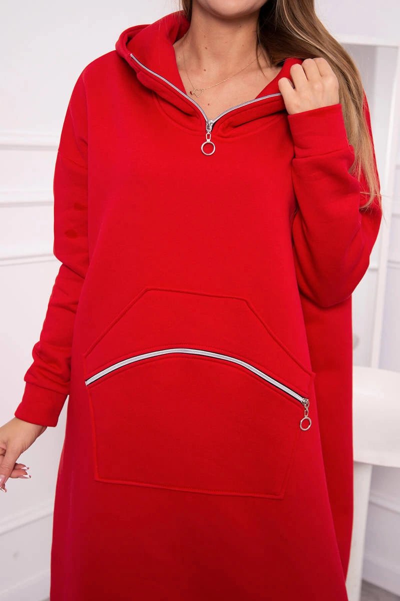 Insulated long sweatshirt with hood 9386 / – Red цвет / color | Lexline Fashion