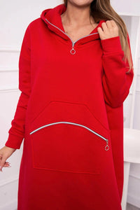 Insulated long sweatshirt with hood 9386 / – Red цвет / color | Lexline Fashion