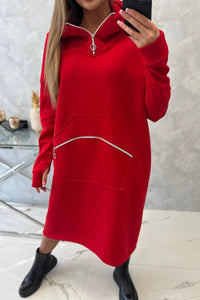 Insulated long sweatshirt with hood 9386 / – Red цвет / color | Lexline Fashion