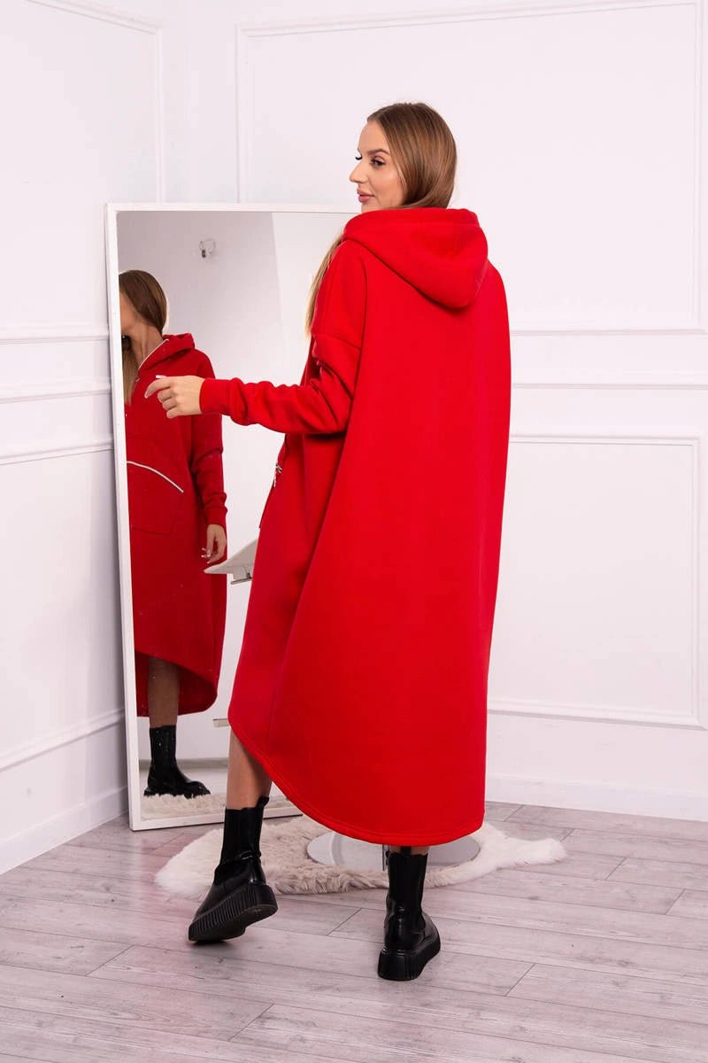 Insulated long sweatshirt with hood 9386 / – Red цвет / color | Lexline Fashion
