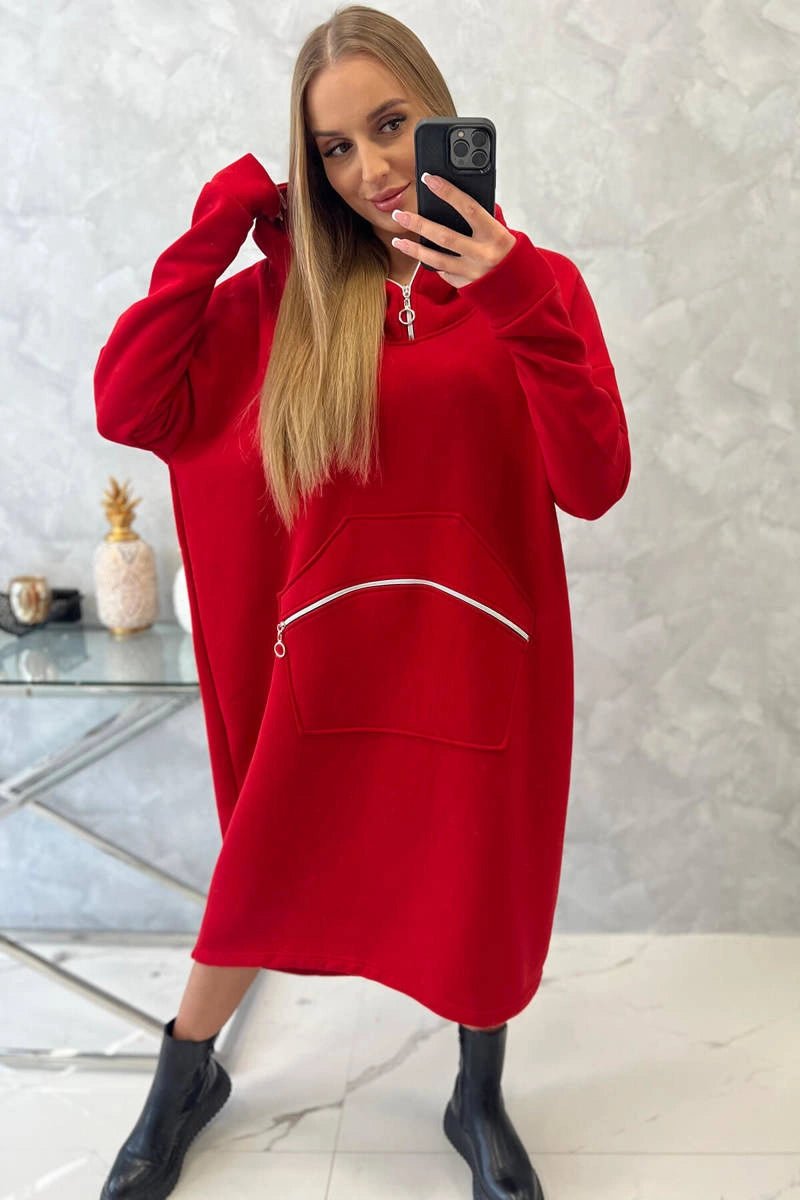 Insulated long sweatshirt with hood 9386 / – Red цвет / color | Lexline Fashion