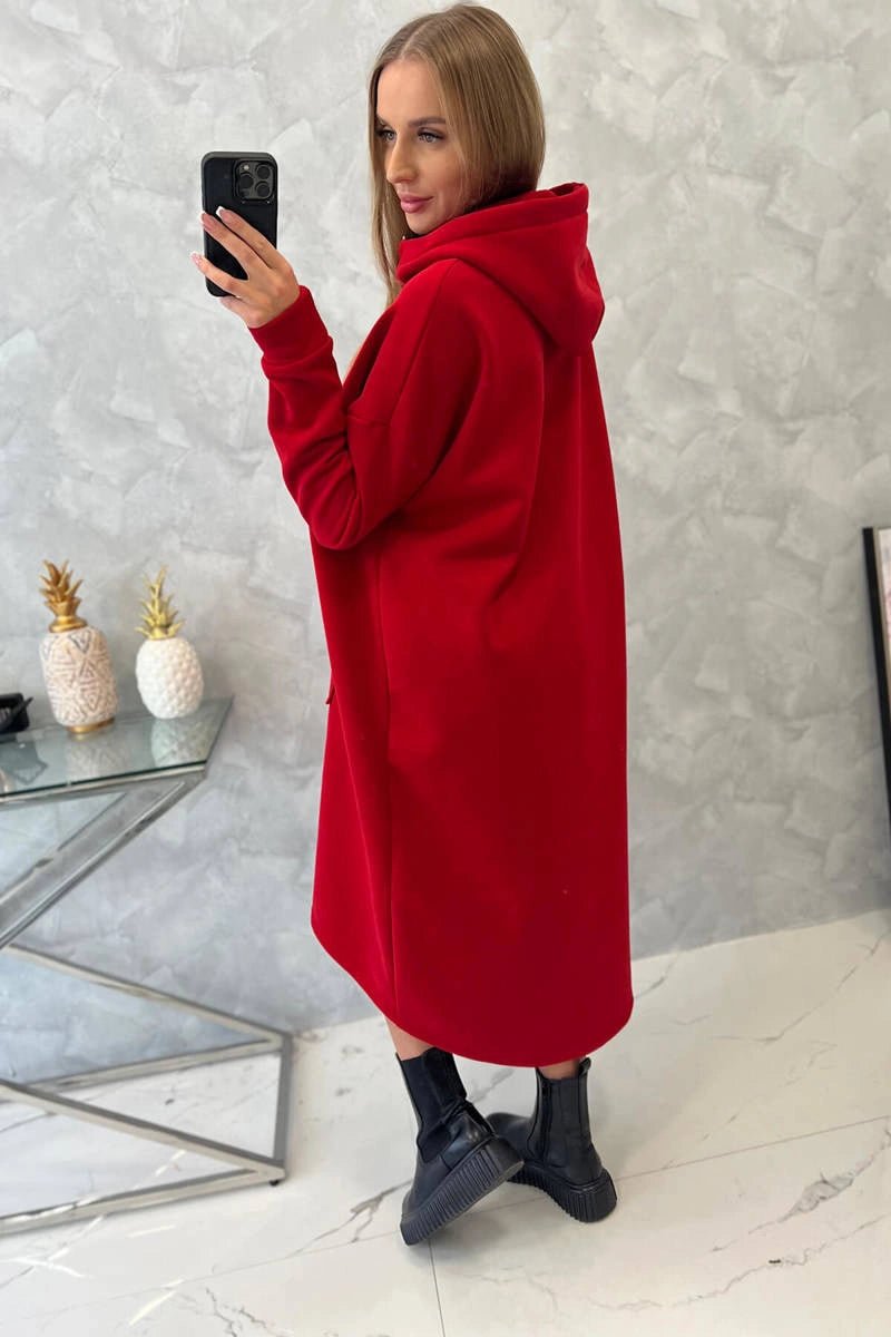 Insulated long sweatshirt with hood 9386 / – Red цвет / color | Lexline Fashion