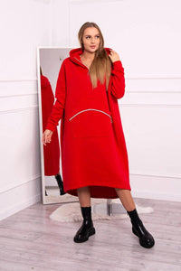 Insulated long sweatshirt with hood 9386 / – Red цвет / color | Lexline Fashion