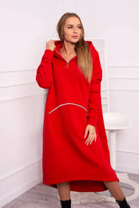 Insulated long sweatshirt with hood 9386 / – Red цвет / color | Lexline Fashion