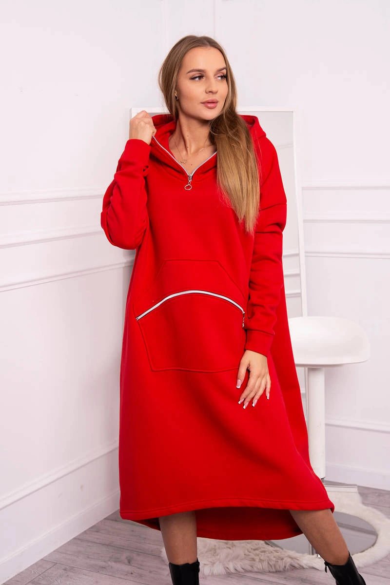 Insulated long sweatshirt with hood 9386 / – Red цвет / color | Lexline Fashion