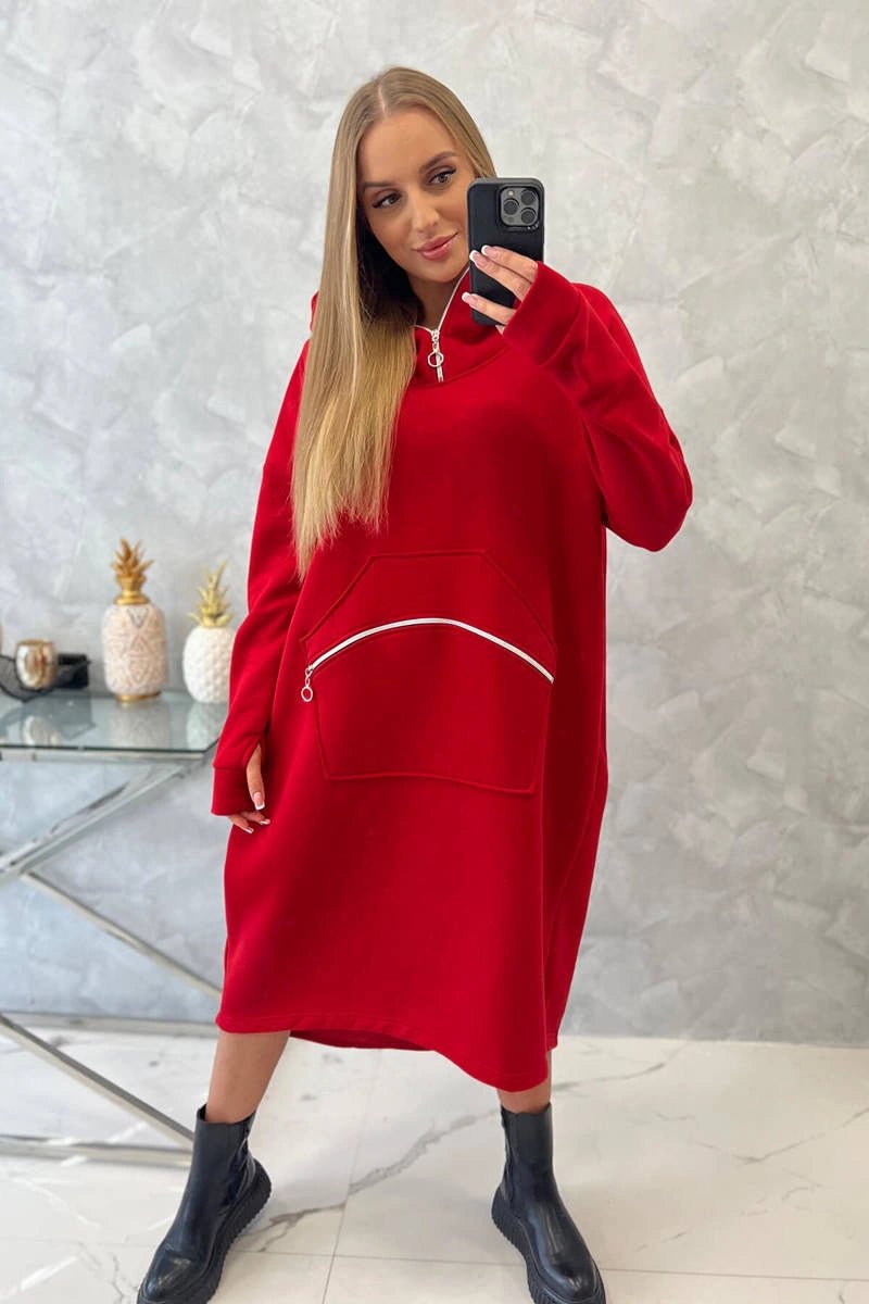 Insulated long sweatshirt with hood 9386 / – Red цвет / color | Lexline Fashion