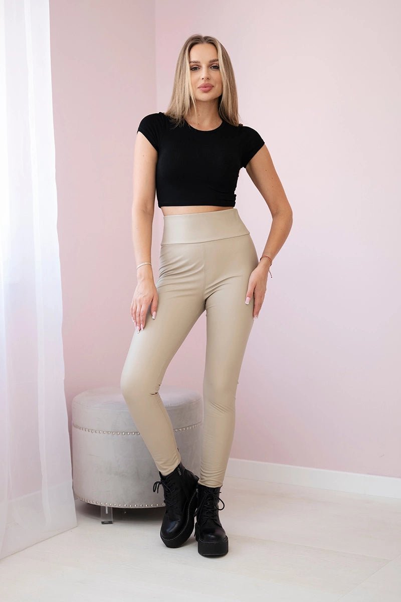 Insulated pants made of eco leather TR1835 / – Beige цвет / color | Lexline Fashion