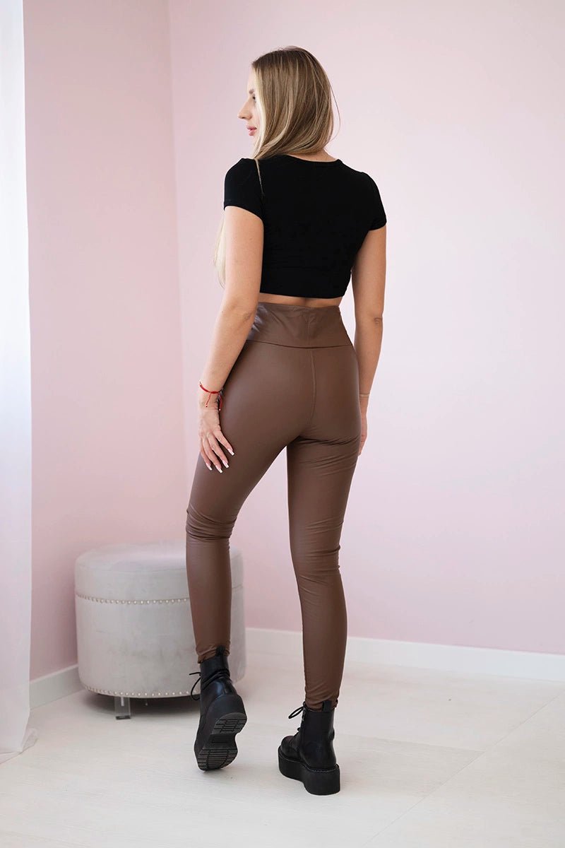 Insulated pants made of eco leather TR1835 / – Brown цвет / color | Lexline Fashion