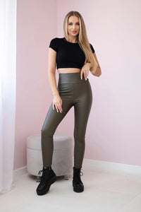 Insulated pants made of eco leather TR1835 / – Khaki цвет / color | Lexline Fashion