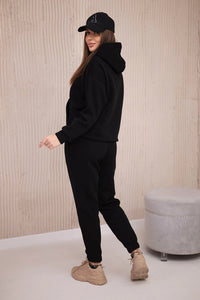 Insulated set with a hoodie tied at the bottom 68816 / – Black цвет / color | Lexline Fashion
