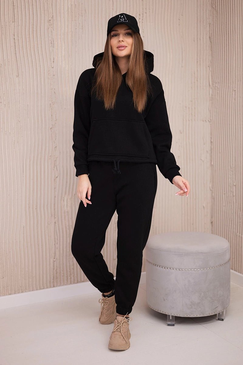 Insulated set with a hoodie tied at the bottom 68816 / – Black цвет / color | Lexline Fashion