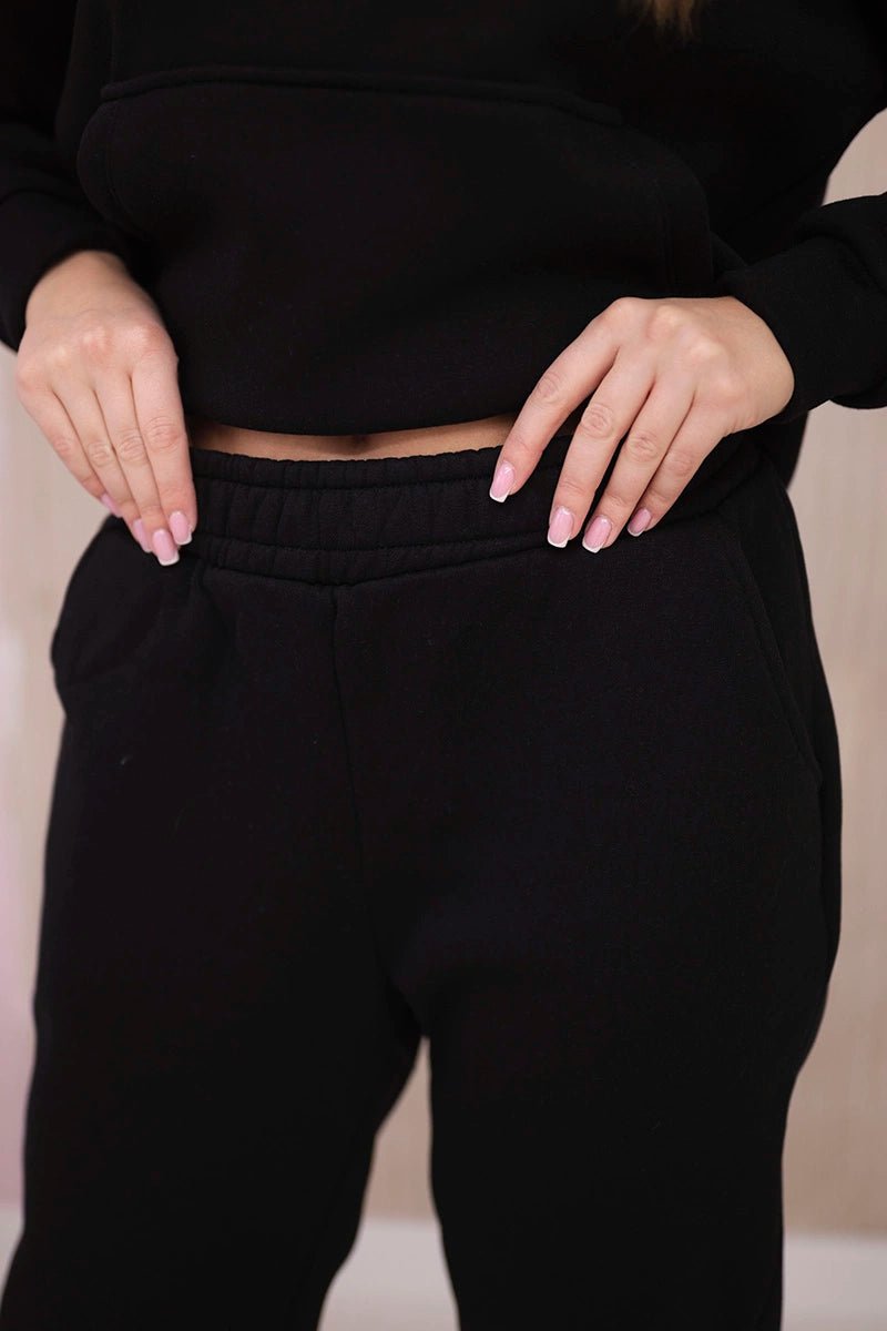 Insulated set with a hoodie tied at the bottom 68816 / – Black цвет / color | Lexline Fashion