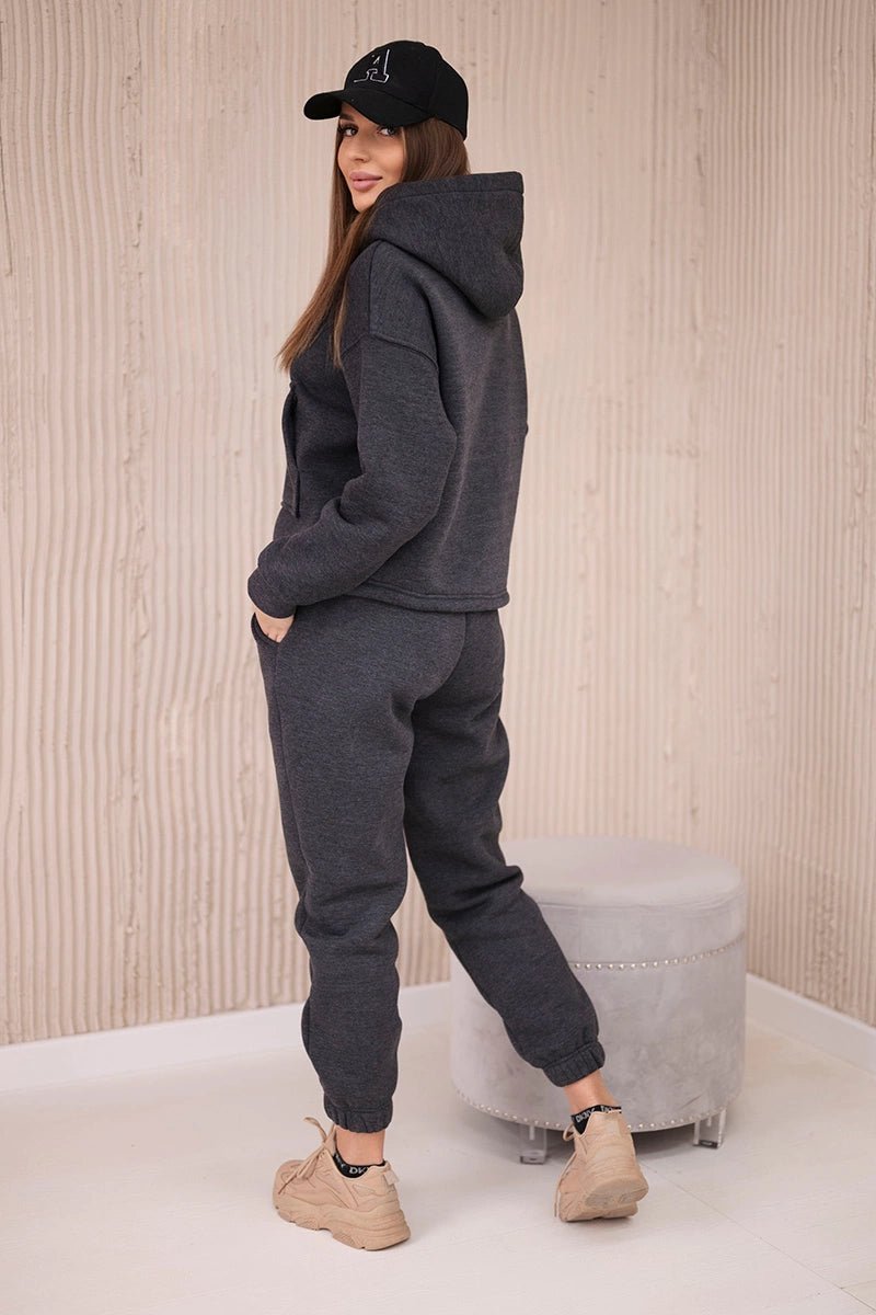 Insulated set with a hoodie tied at the bottom 68816 / – Graphite цвет / color | Lexline Fashion