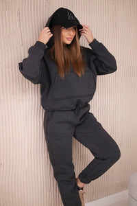 Insulated set with a hoodie tied at the bottom 68816 / – Graphite цвет / color | Lexline Fashion
