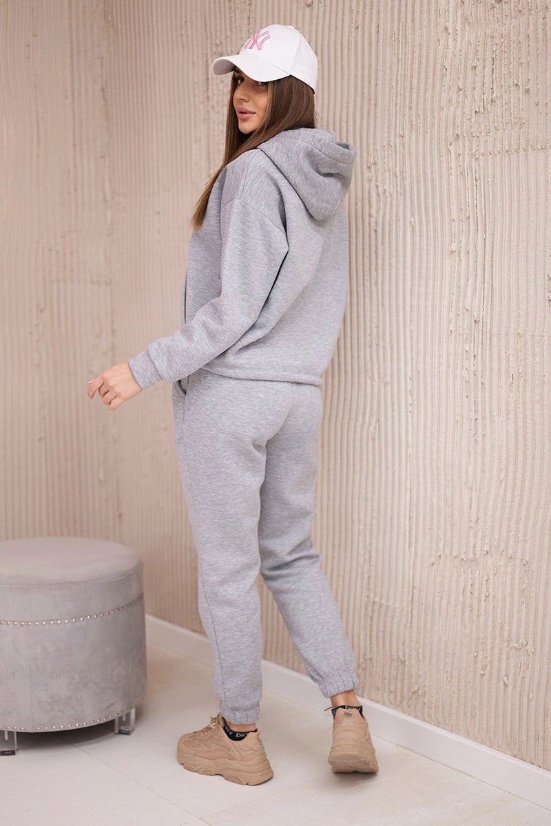 Insulated set with a hoodie tied at the bottom 68816 / – Gray цвет / color | Lexline Fashion