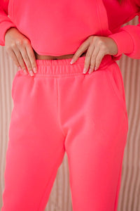 Insulated set with a hoodie tied at the bottom 68816 / – Neon pink цвет / color | Lexline Fashion