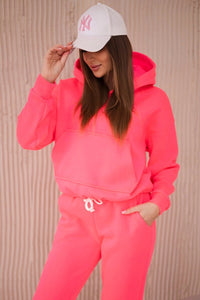 Insulated set with a hoodie tied at the bottom 68816 / – Neon pink цвет / color | Lexline Fashion