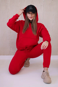 Insulated set with a hoodie tied at the bottom 68816 / – Red цвет / color | Lexline Fashion