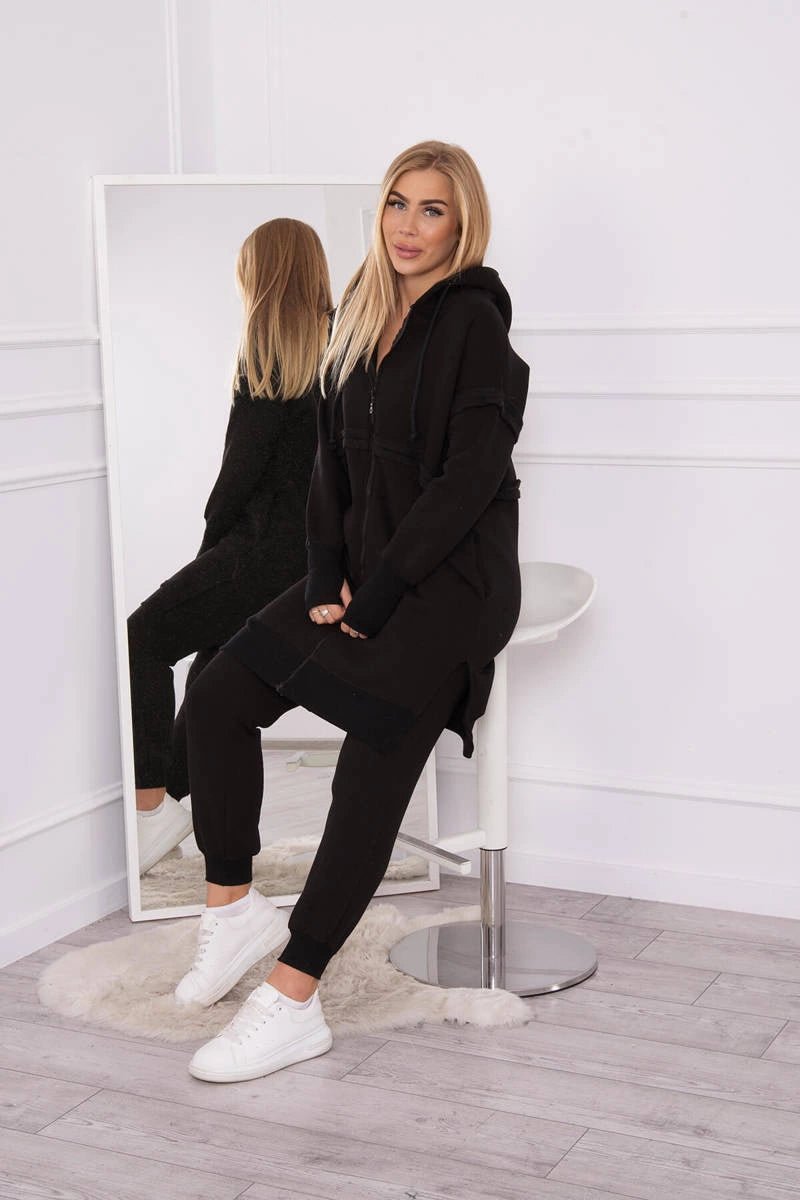 Insulated set with a long hoodie 69403 / – Black цвет / color | Lexline Fashion