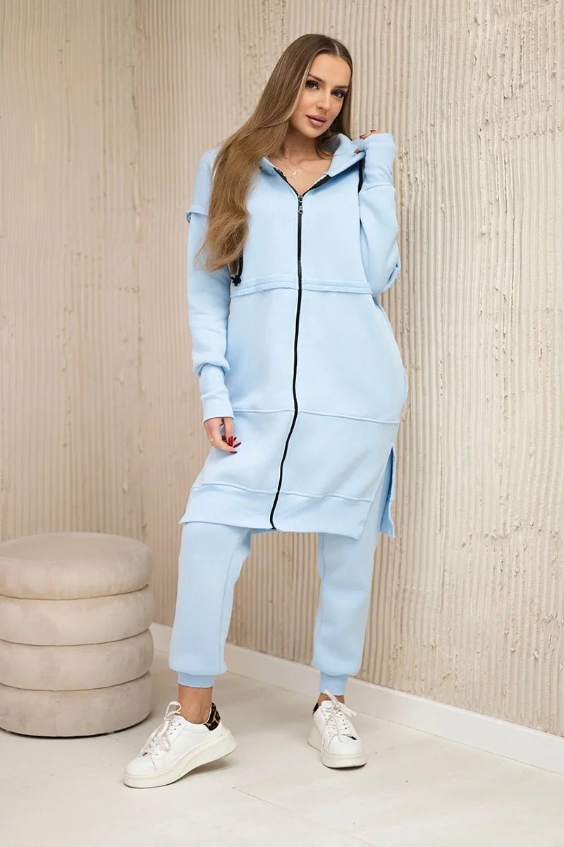Insulated set with a long hoodie 69403 / – Blue цвет / color | Lexline Fashion