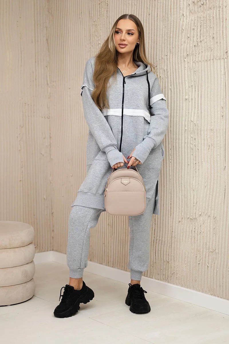 Insulated set with a long hoodie 69403 / – Gray цвет / color | Lexline Fashion