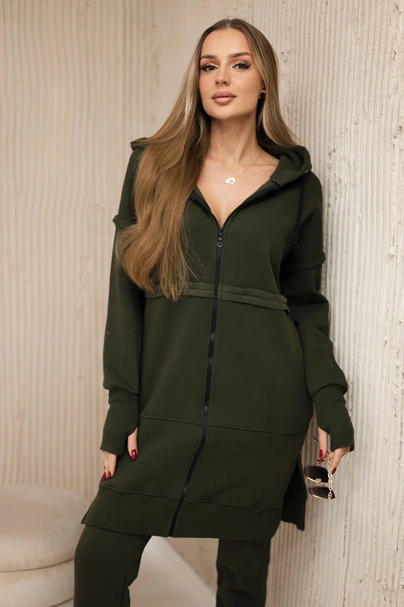 Insulated set with a long hoodie 69403 / – Khaki цвет / color | Lexline Fashion