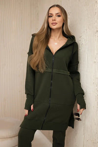 Insulated set with a long hoodie 69403 / – Khaki цвет / color | Lexline Fashion