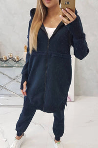 Insulated set with a long hoodie 69403 / – Navy blue цвет / color | Lexline Fashion