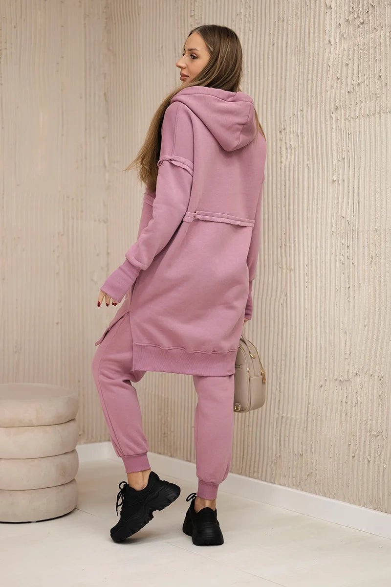 Insulated set with a long hoodie 69403 / – Pink || Dark цвет / color | Lexline Fashion