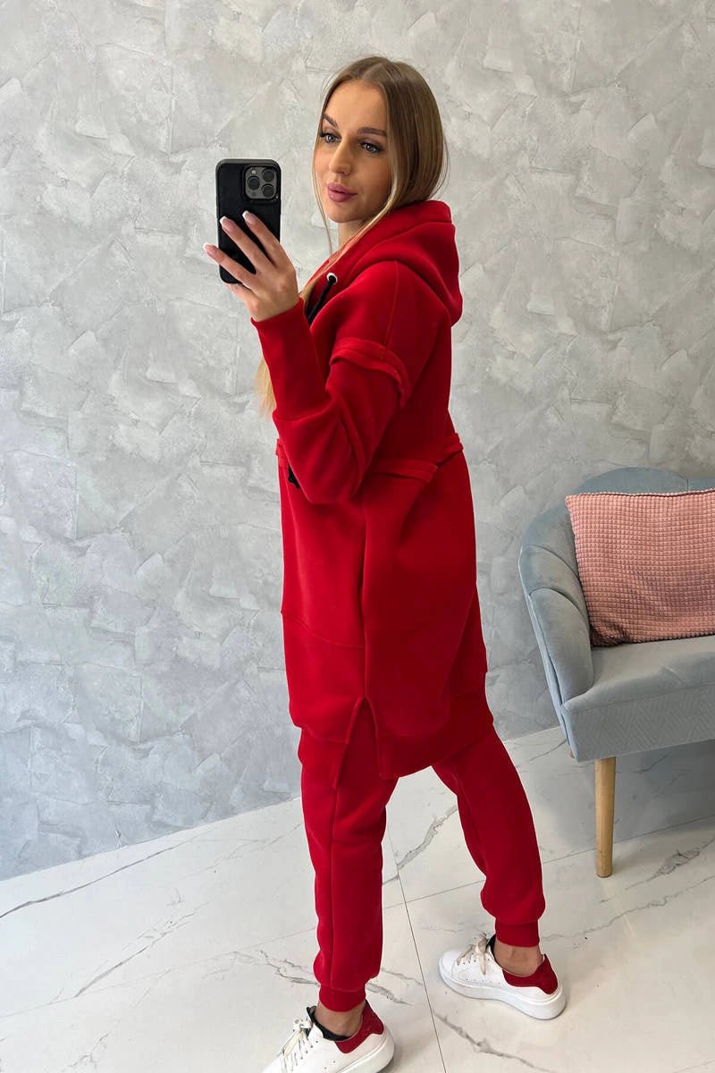Insulated set with a long hoodie 69403 / – Red цвет / color | Lexline Fashion