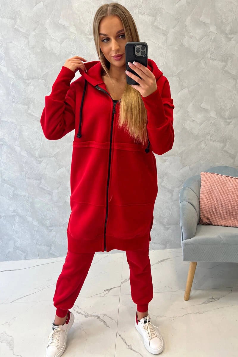 Insulated set with a long hoodie 69403 / – Red цвет / color | Lexline Fashion