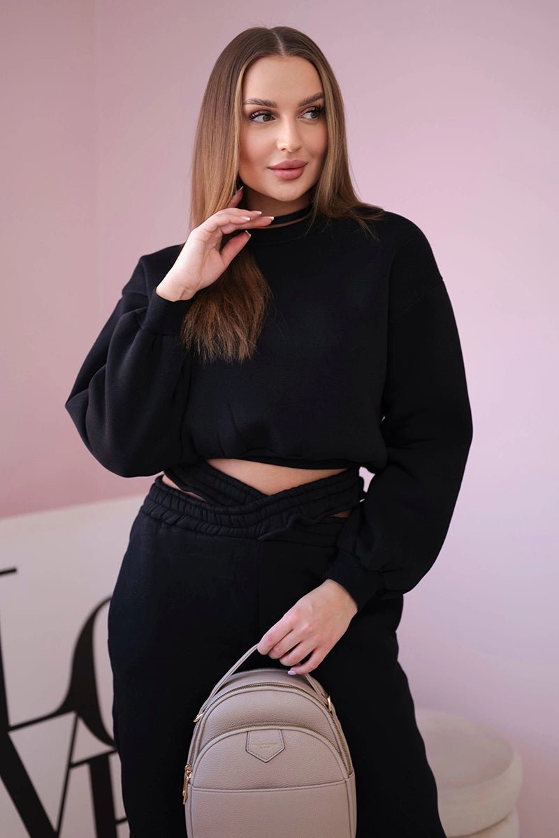 Insulated set with a short sweatshirt 69416 / – Black цвет / color | Lexline Fashion