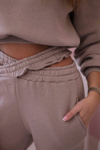 Insulated set with a short sweatshirt 69416 / – Dark || beige цвет / color | Lexline Fashion
