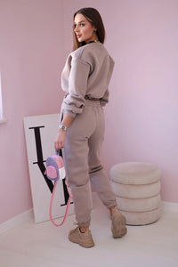 Insulated set with a short sweatshirt 69416 / – Dark || beige цвет / color | Lexline Fashion
