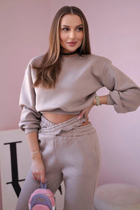 Insulated set with a short sweatshirt 69416 / – Dark || beige цвет / color | Lexline Fashion