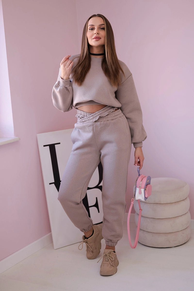 Insulated set with a short sweatshirt 69416 / – Dark || beige цвет / color | Lexline Fashion
