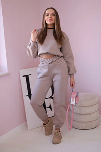 Insulated set with a short sweatshirt 69416 / – Dark || beige цвет / color | Lexline Fashion