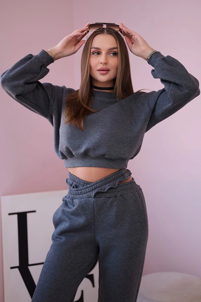 Insulated set with a short sweatshirt 69416 / – Graphite цвет / color | Lexline Fashion
