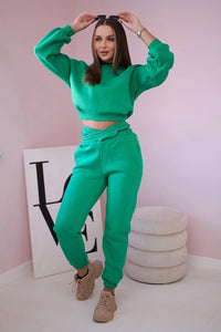 Insulated set with a short sweatshirt 69416 / – Green цвет / color | Lexline Fashion