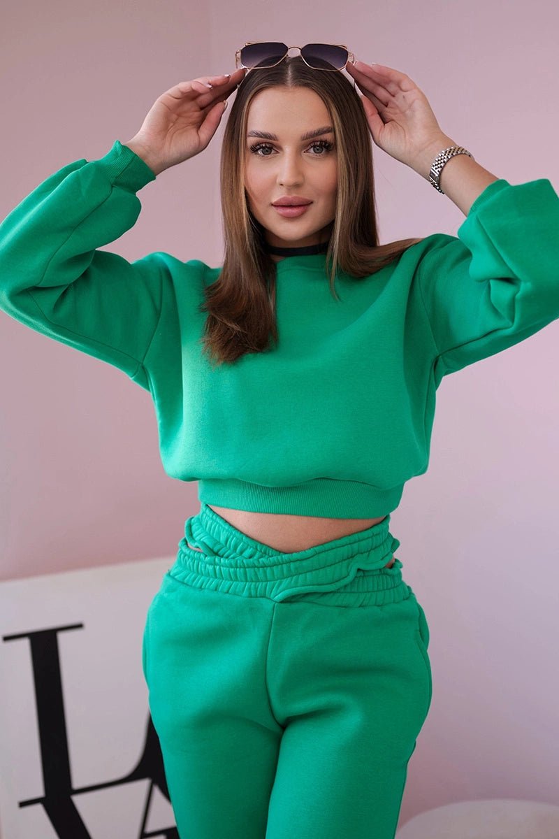 Insulated set with a short sweatshirt 69416 / – Green цвет / color | Lexline Fashion