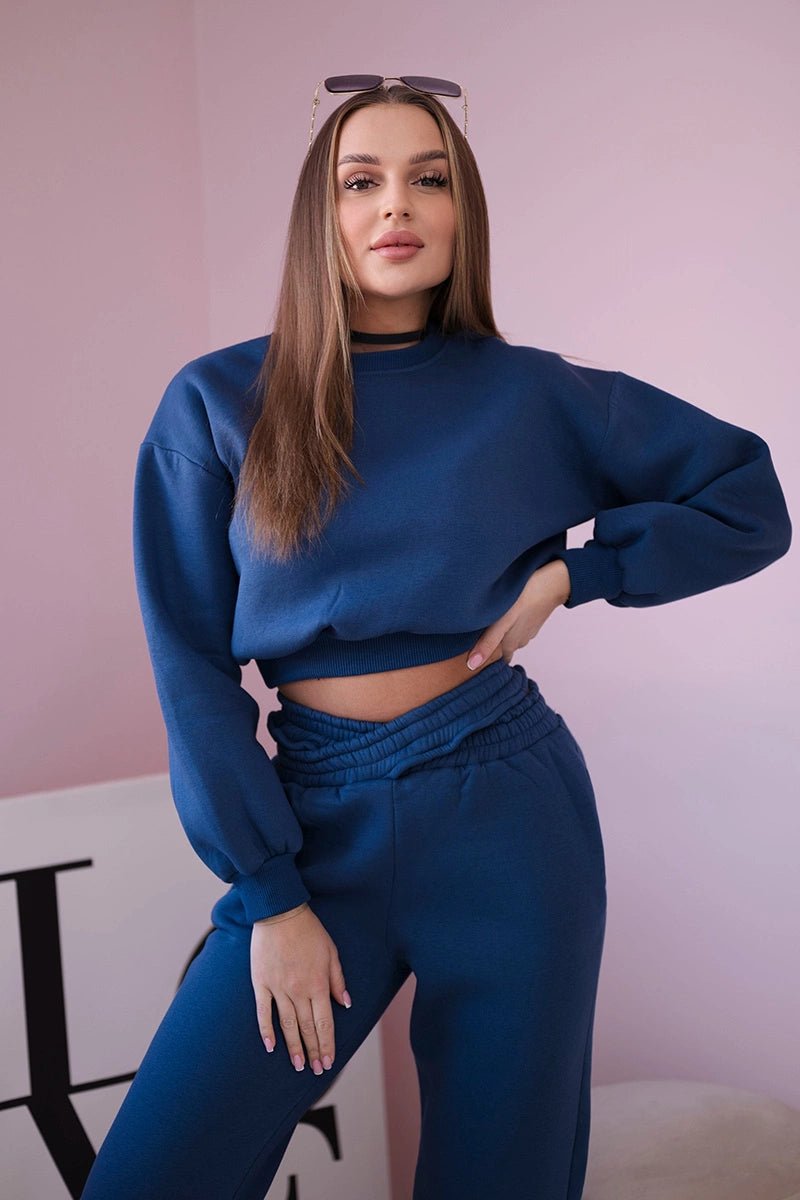 Insulated set with a short sweatshirt 69416 / – Jeans цвет / color | Lexline Fashion